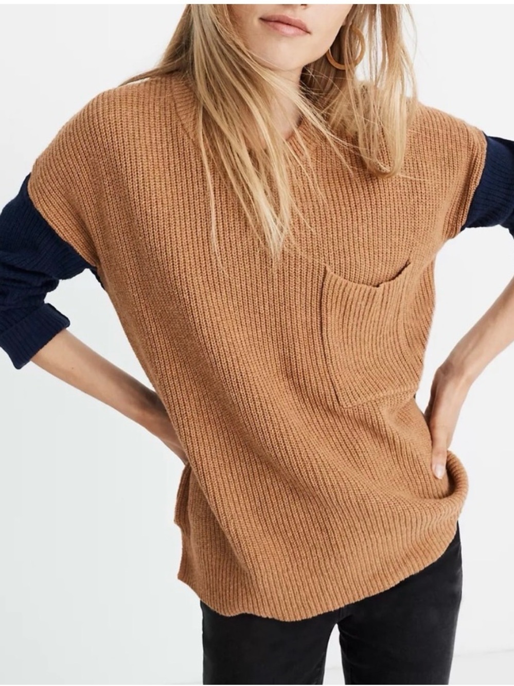 Madewell Thompson Colorblock Sweater Size Small Navy/Tan Women's